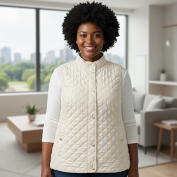 Talbots Quilted Vest Ivory White Fleece Lined Zip Snap Pockets Women’s Plus 2X - Picture 1 of 14